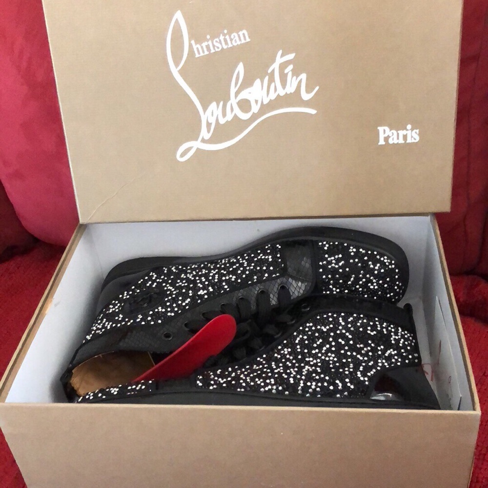 Bedazzled black and silver Christian Louboutins